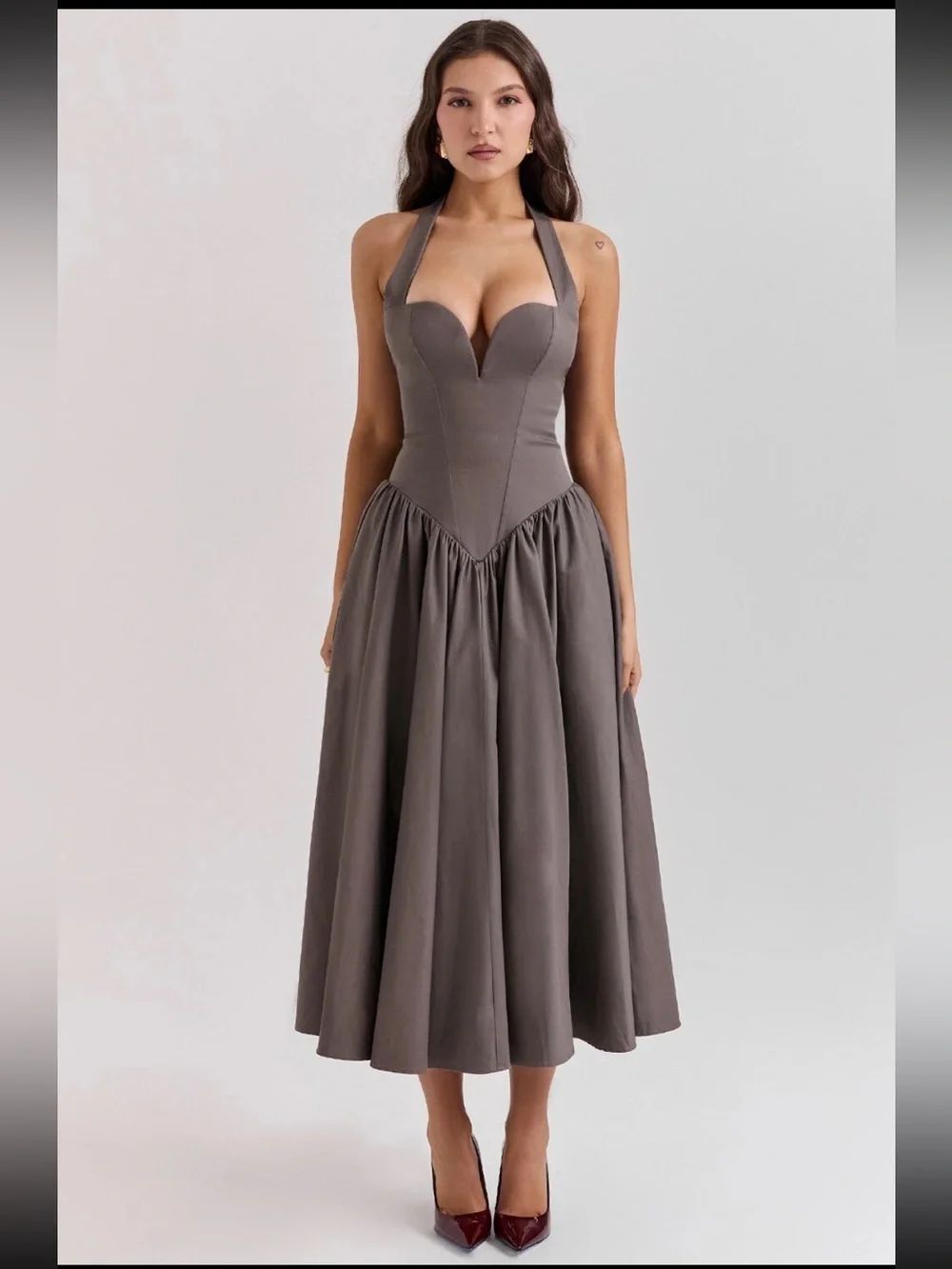 asos knitted midi dress Asos Design Square Neck Knitted Midi Dress In Textured Yarn In Brown